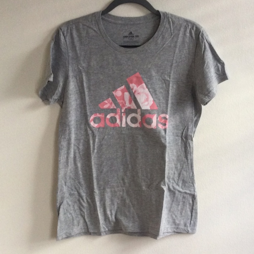 Adidas Gray and Pink Logo T-Shirt
